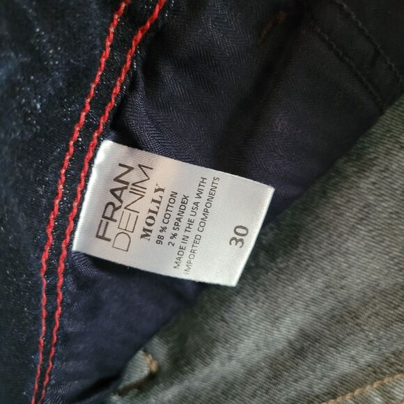 Fran Denim Jean Molly Shorts Womens 30 Blue Dark Wash Roll Up Stretchy Usa Made - Picture 2 of 7